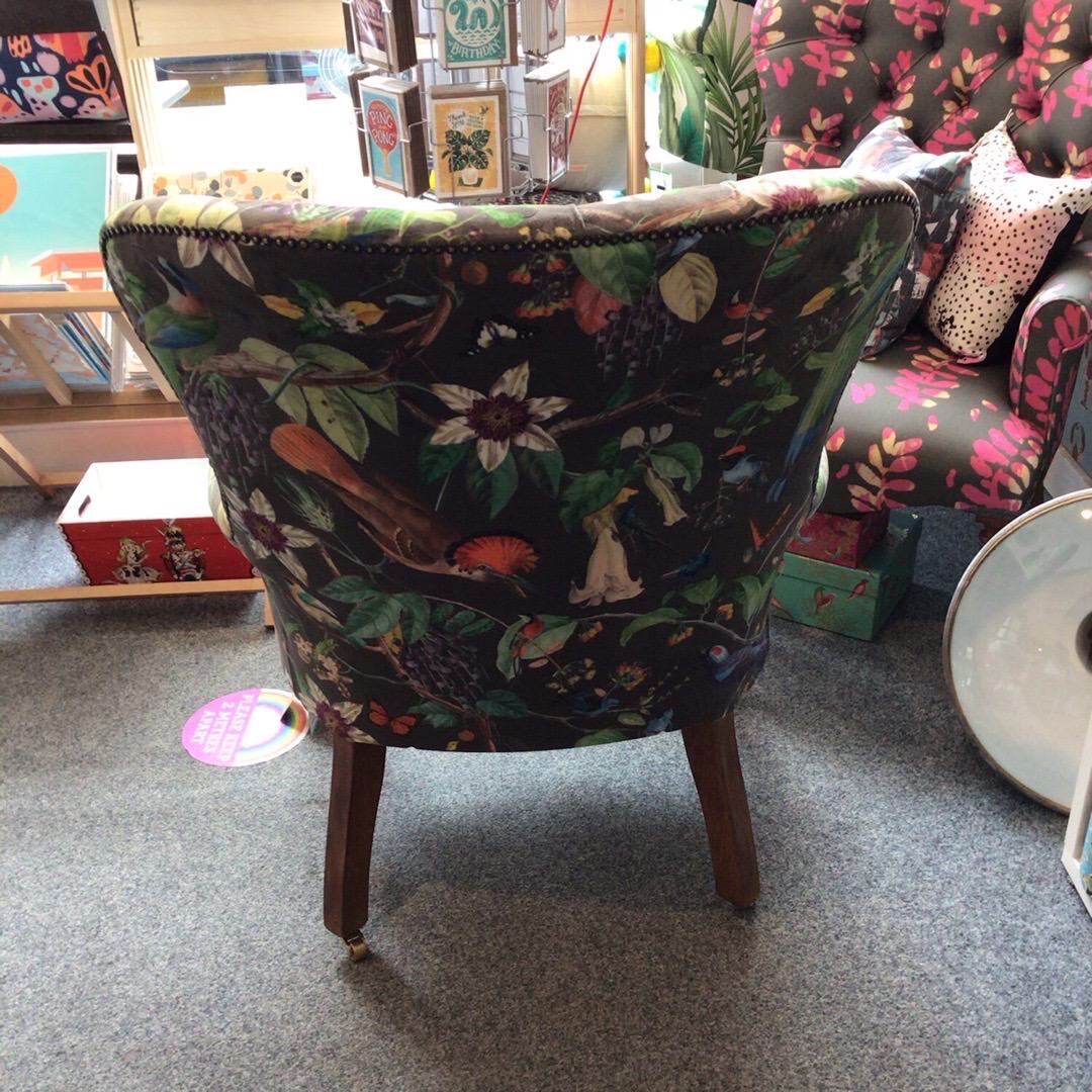 Grey Tropical Birds Velvet Armchair An Independent Zebra Gift